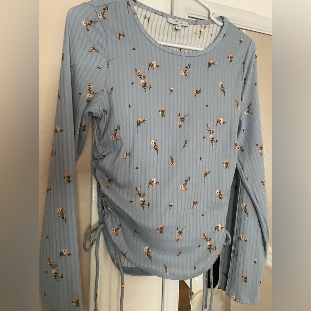 Blue floral long sleeve blouse